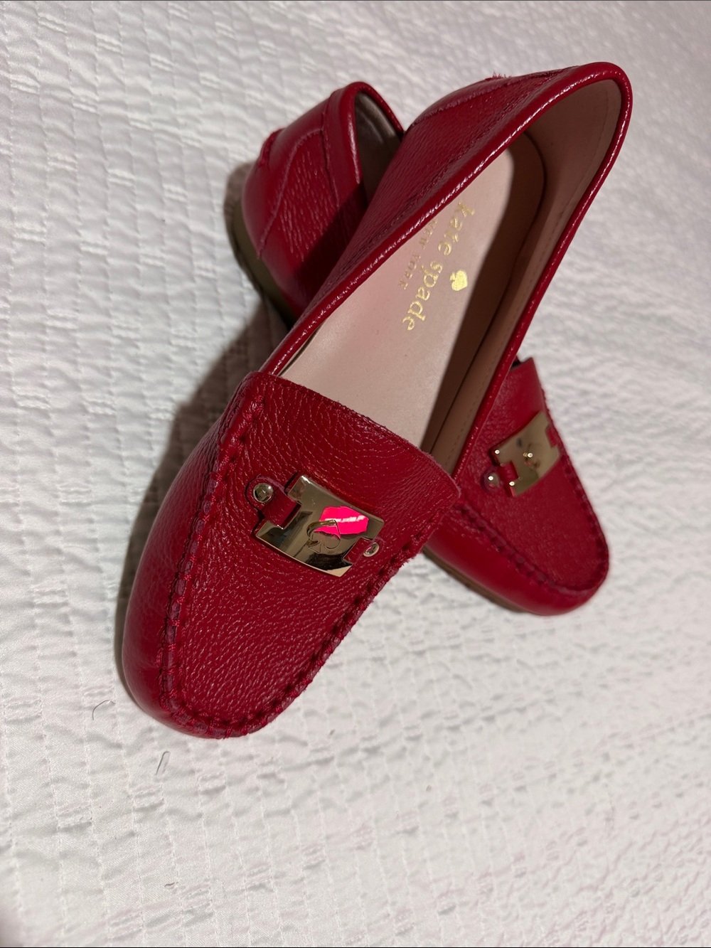 kate spade Red Leather Penny Loafers with Gold Hardware